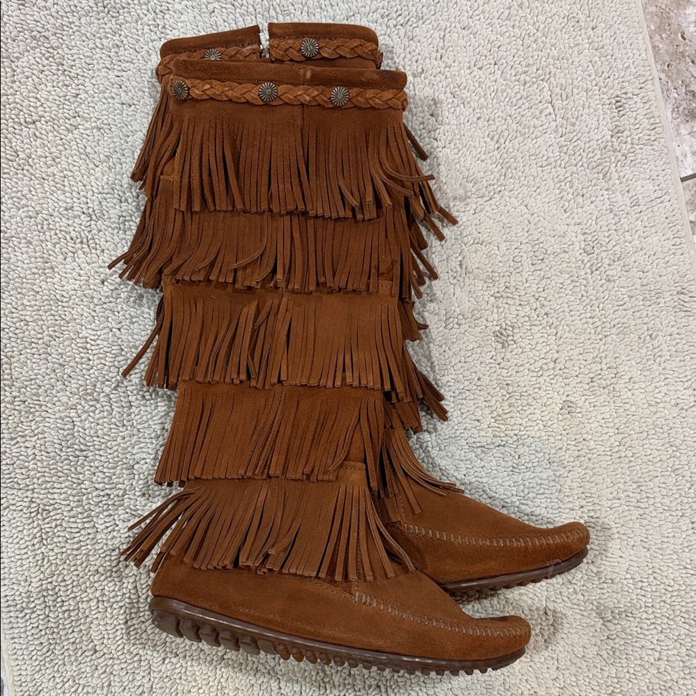 Minnetonka Brown Fringe Moccasin Boots